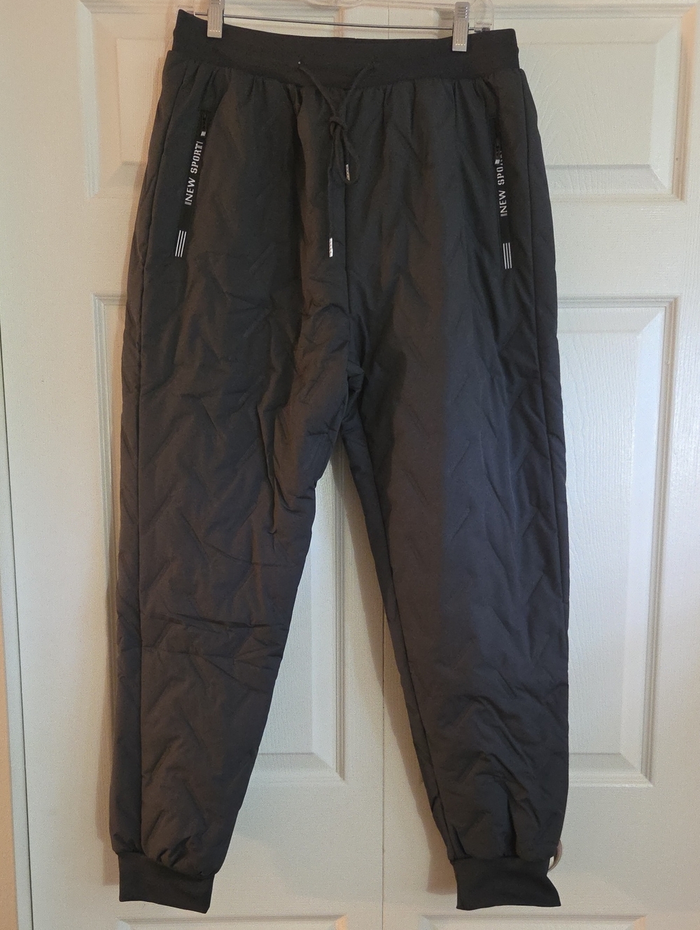Men's Navy Blue Quilted Jogger Sweatpants with Drawstring Waist